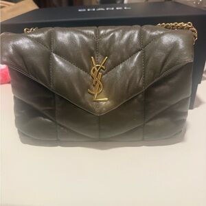 Saint Laurent Olive Green Quilted Leather Crossbody with Gold YSL